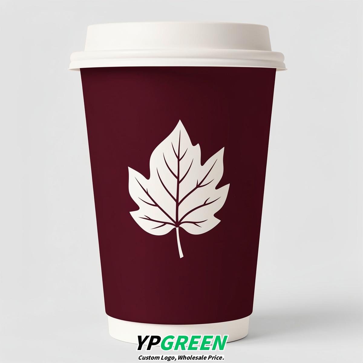 Burgundy Leaves Paper Cups with Lids 8-24oz