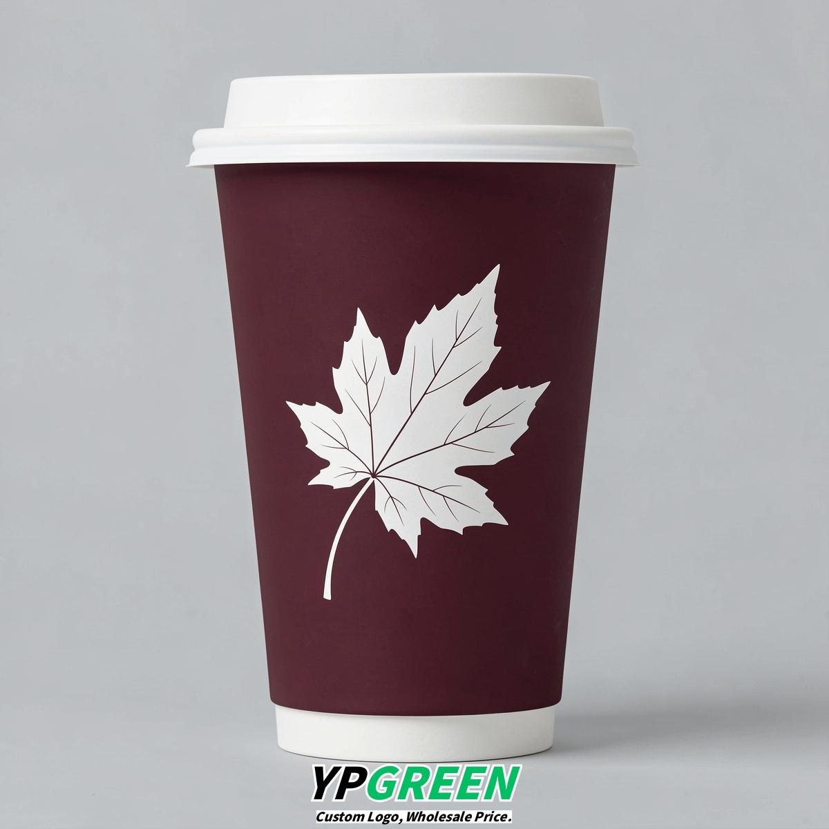 Burgundy Leaves Paper Cups with Lids 8-24oz