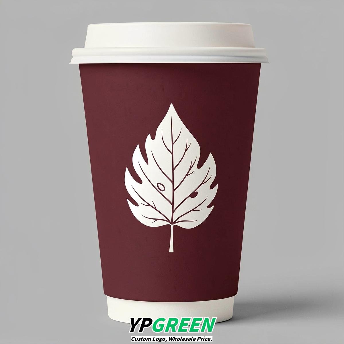 Burgundy Leaves Paper Cups with Lids 8-24oz