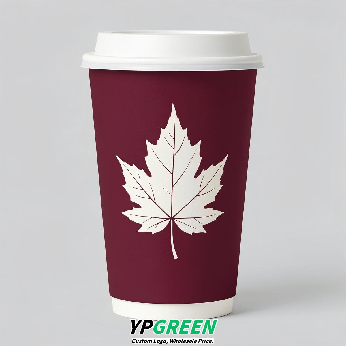 Burgundy Leaves Paper Cups with Lids 8-24oz