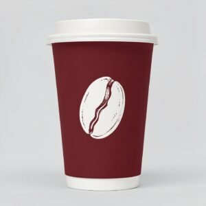 Burgundy Paper Coffee Cups with Coffee Bean Logo & Lids | 12-16oz