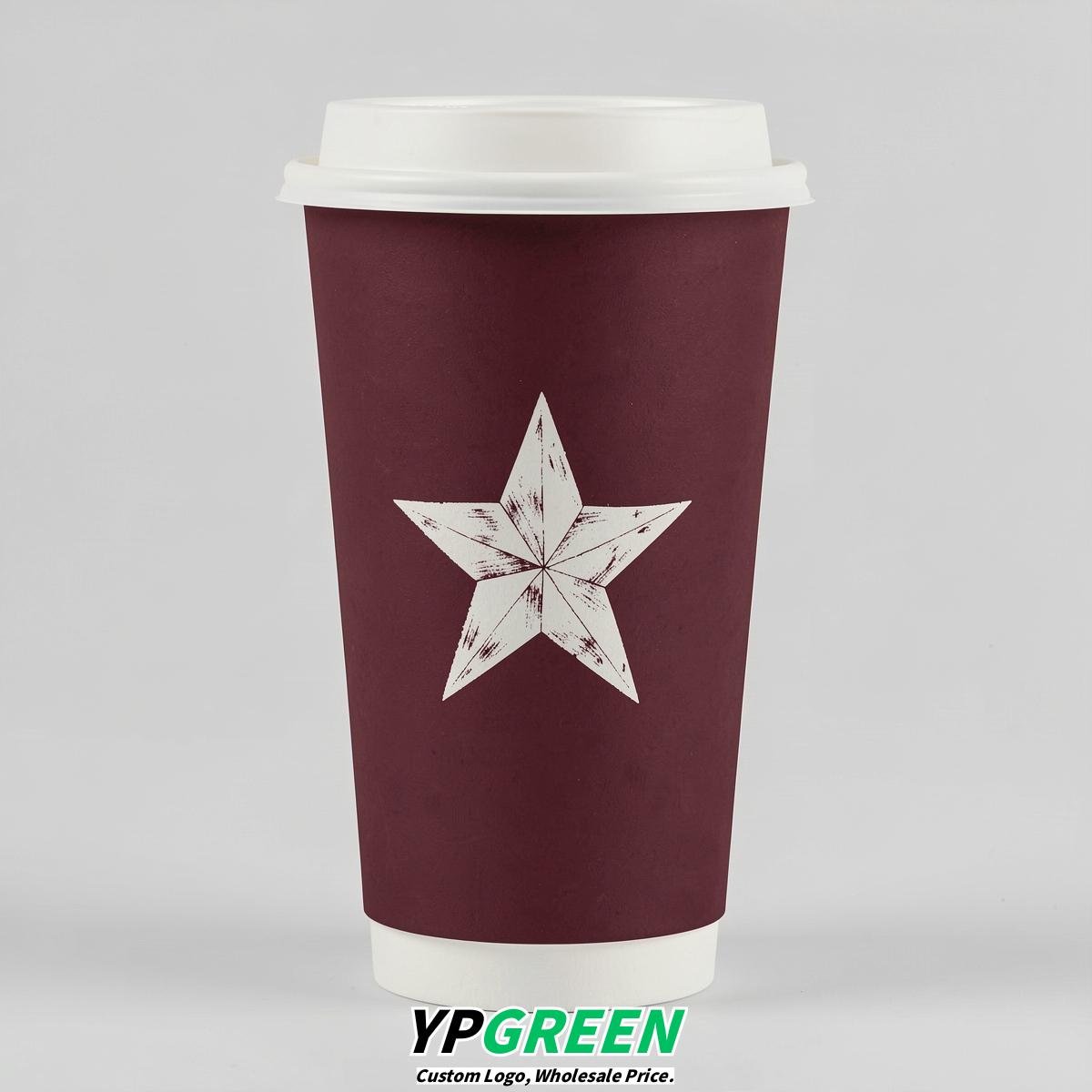 Burgundy Stars Paper Cups with Lids 8-24oz
