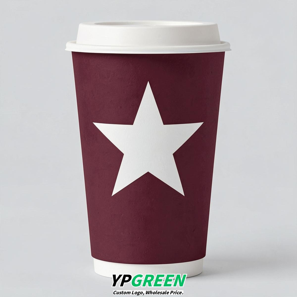 Burgundy Stars Paper Cups with Lids 8-24oz