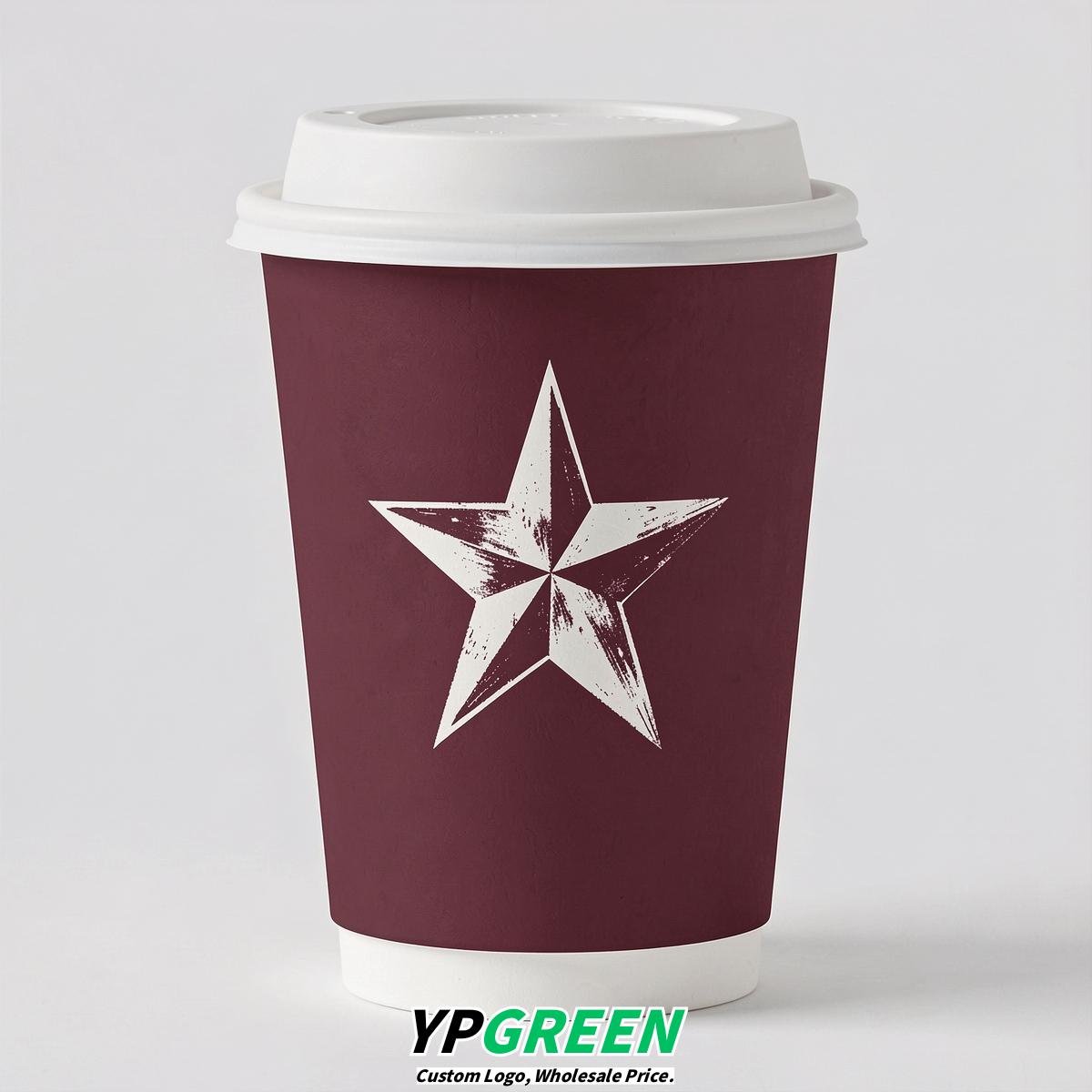 Burgundy Stars Paper Cups with Lids 8-24oz