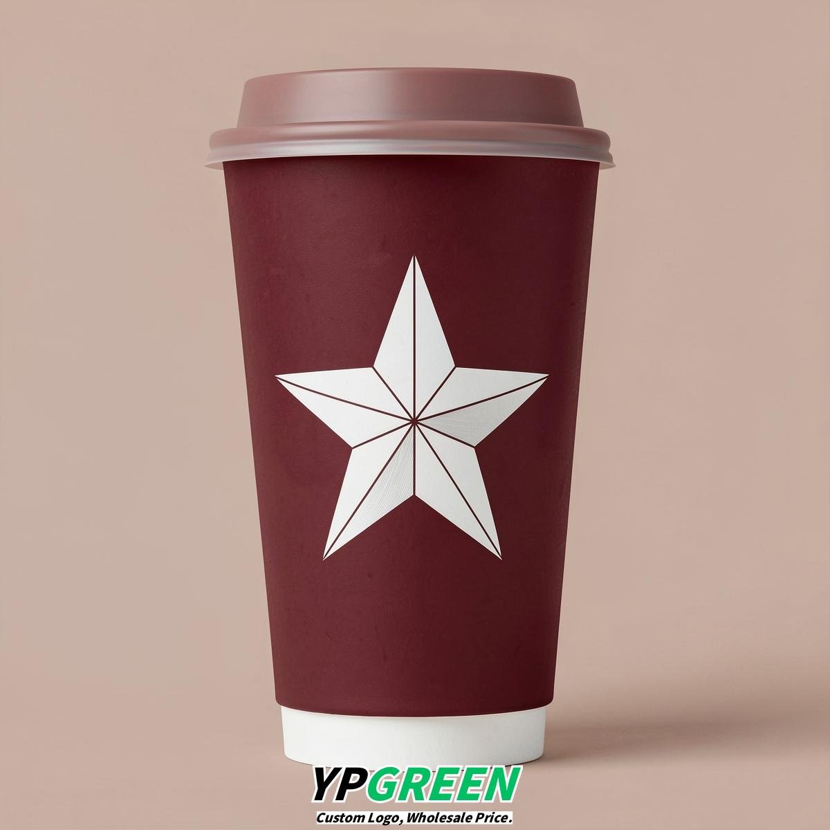 Burgundy Stars Paper Cups with Lids 8-24oz