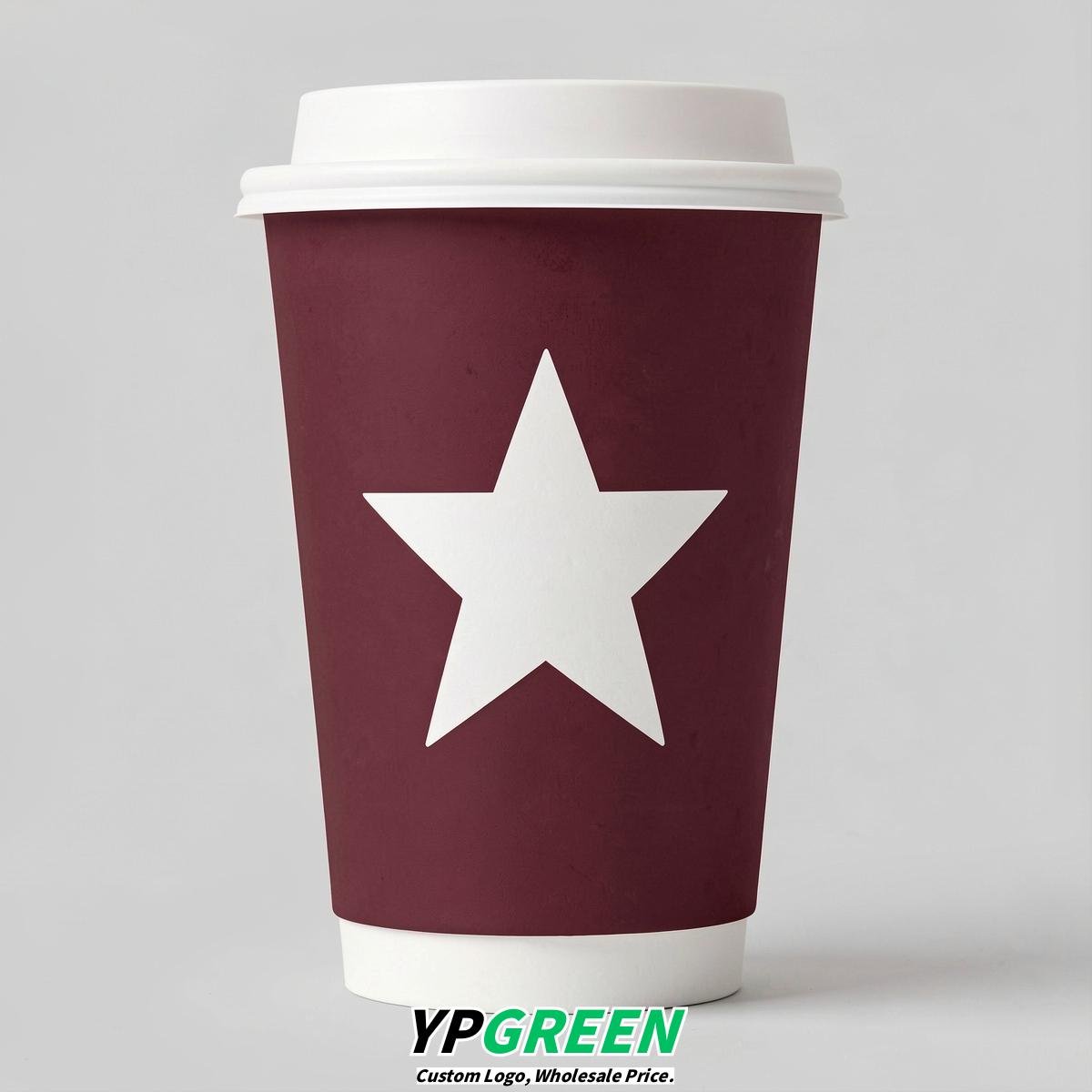Burgundy Stars Paper Cups with Lids 8-24oz