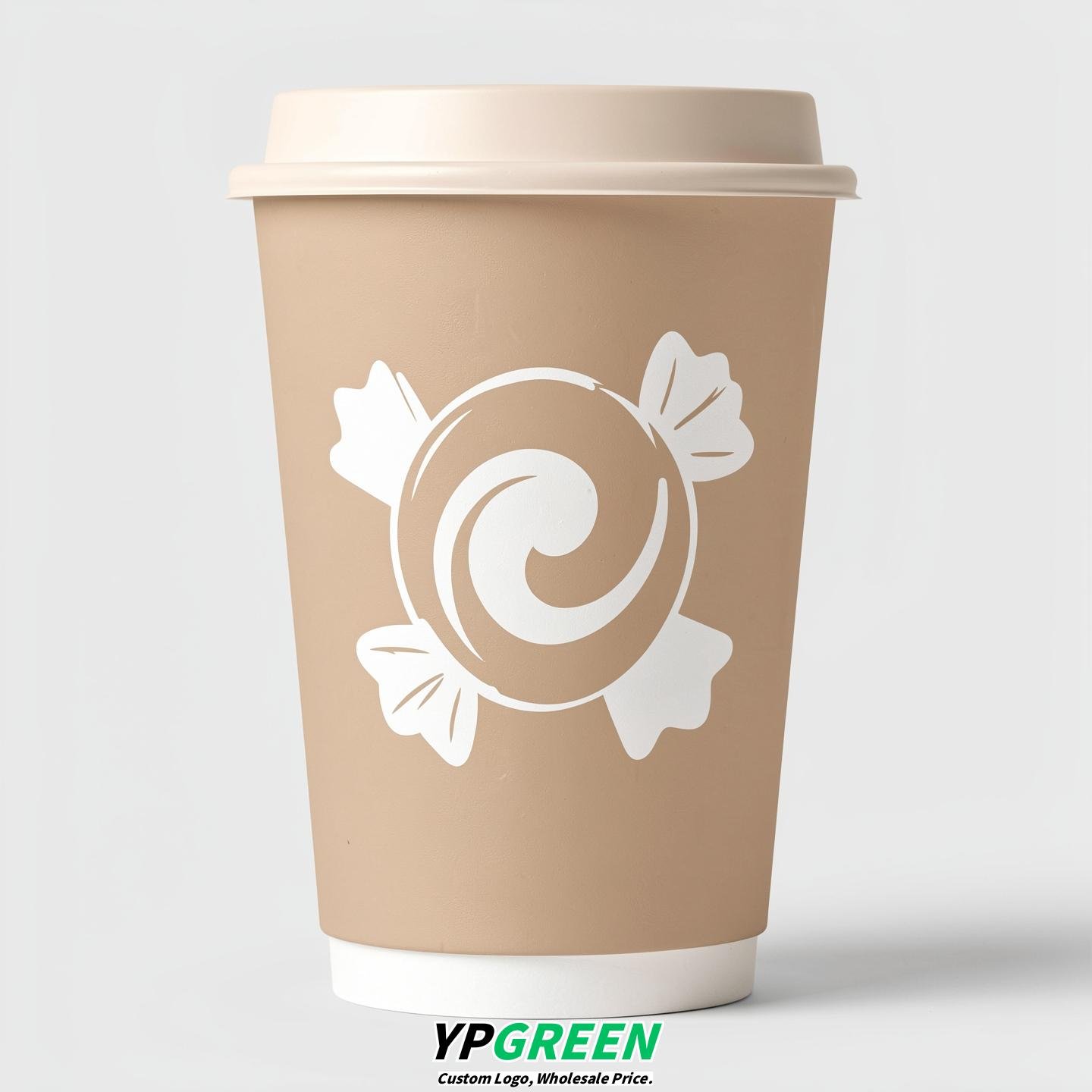 Champagne Paper Cups with Candy Logo & Lids 8-24oz