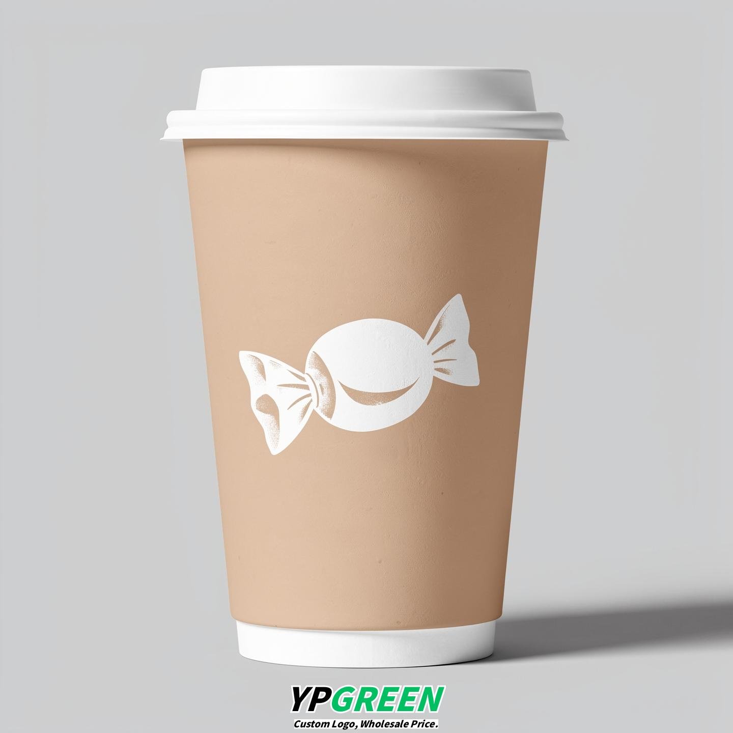 Champagne Paper Cups with Candy Logo & Lids 8-24oz