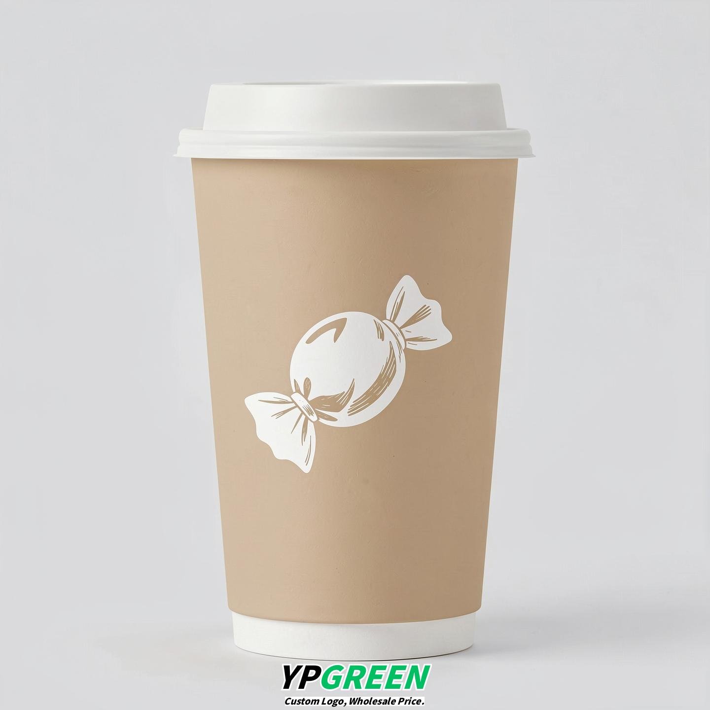 Champagne Paper Cups with Candy Logo & Lids 8-24oz