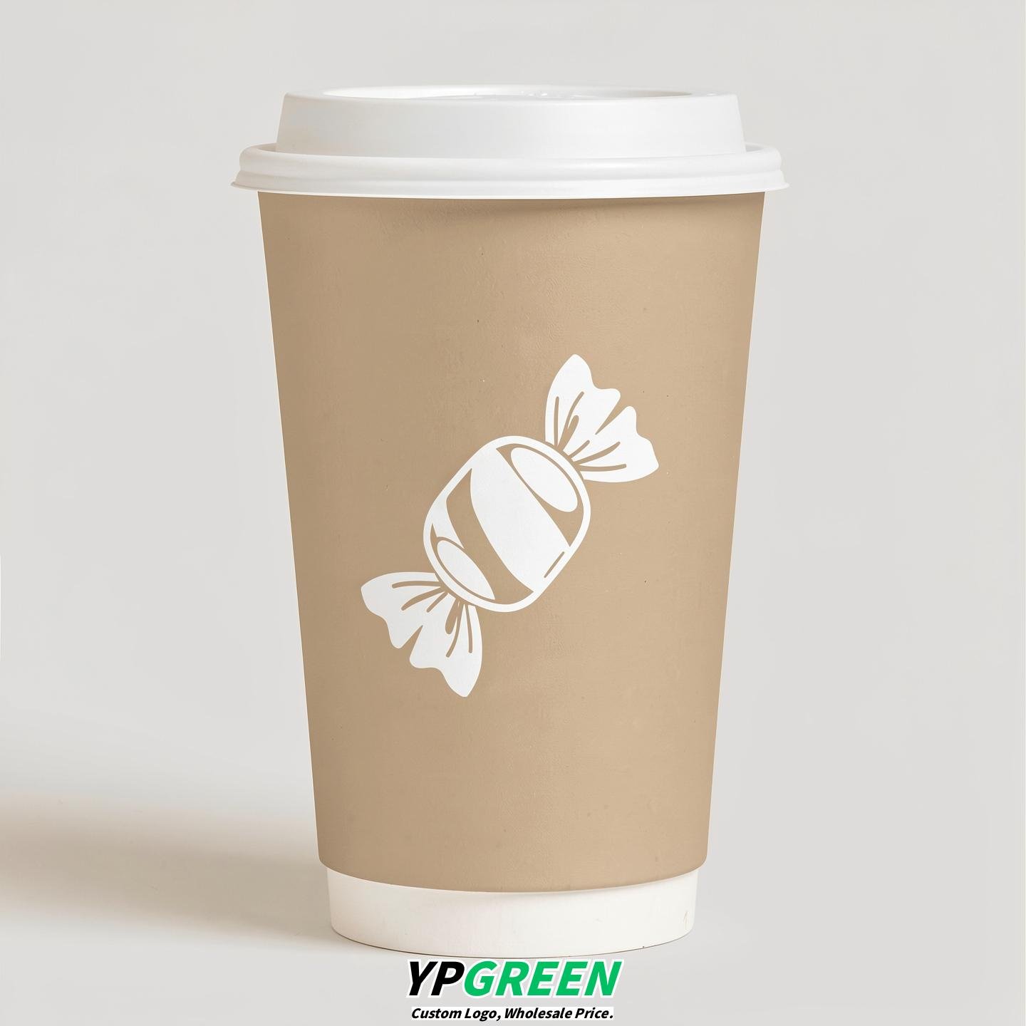 Champagne Paper Cups with Candy Logo & Lids 8-24oz
