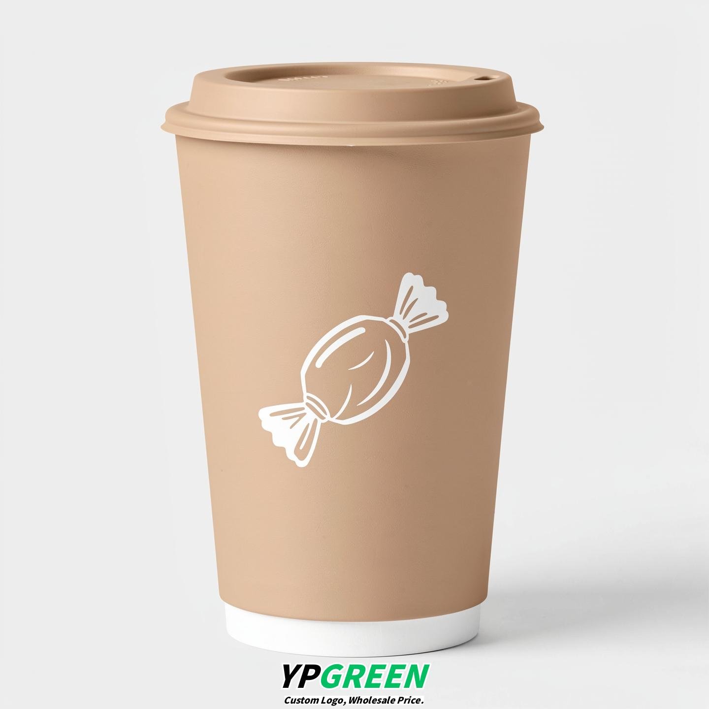 Champagne Paper Cups with Candy Logo & Lids 8-24oz
