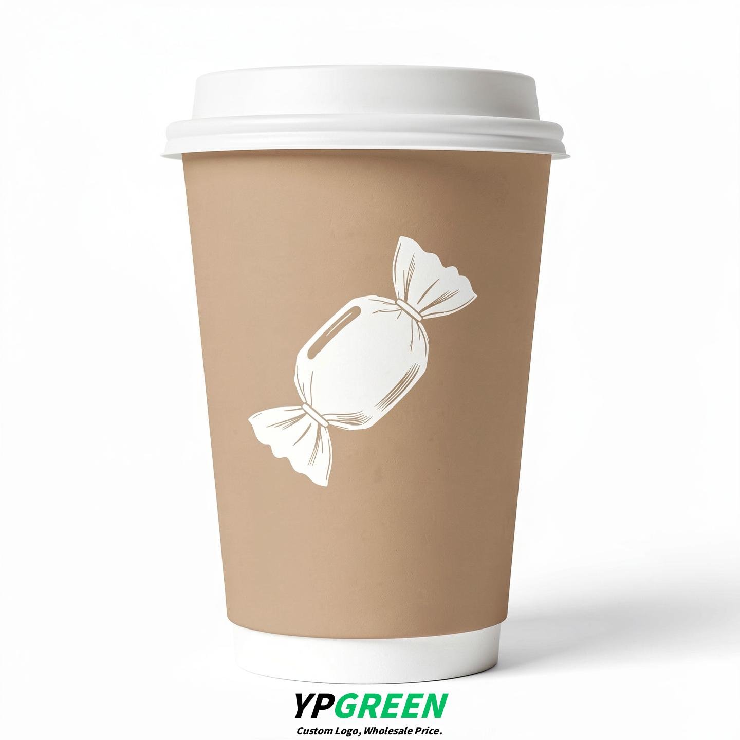 Champagne Paper Cups with Candy Logo & Lids 8-24oz