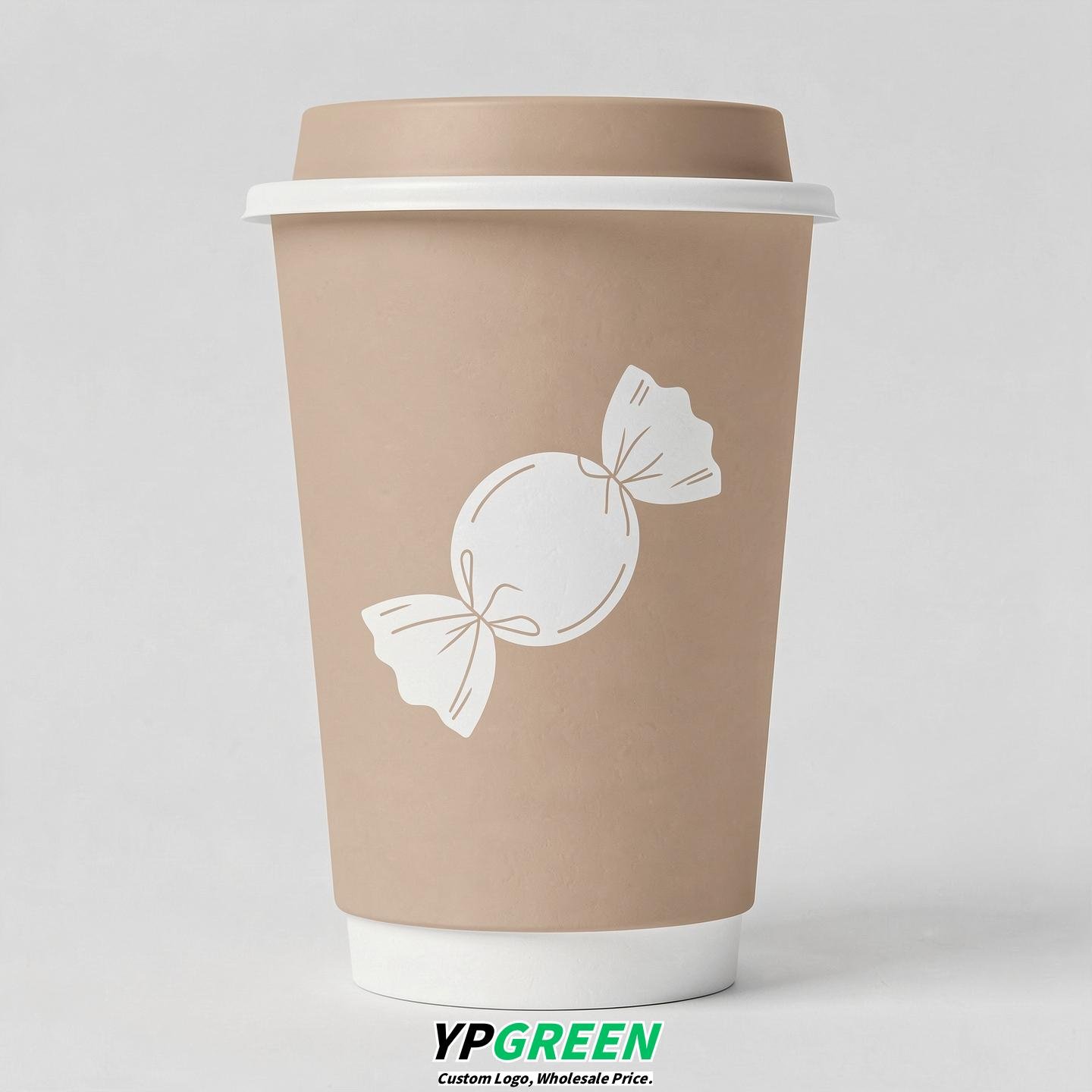 Champagne Paper Cups with Candy Logo & Lids 8-24oz