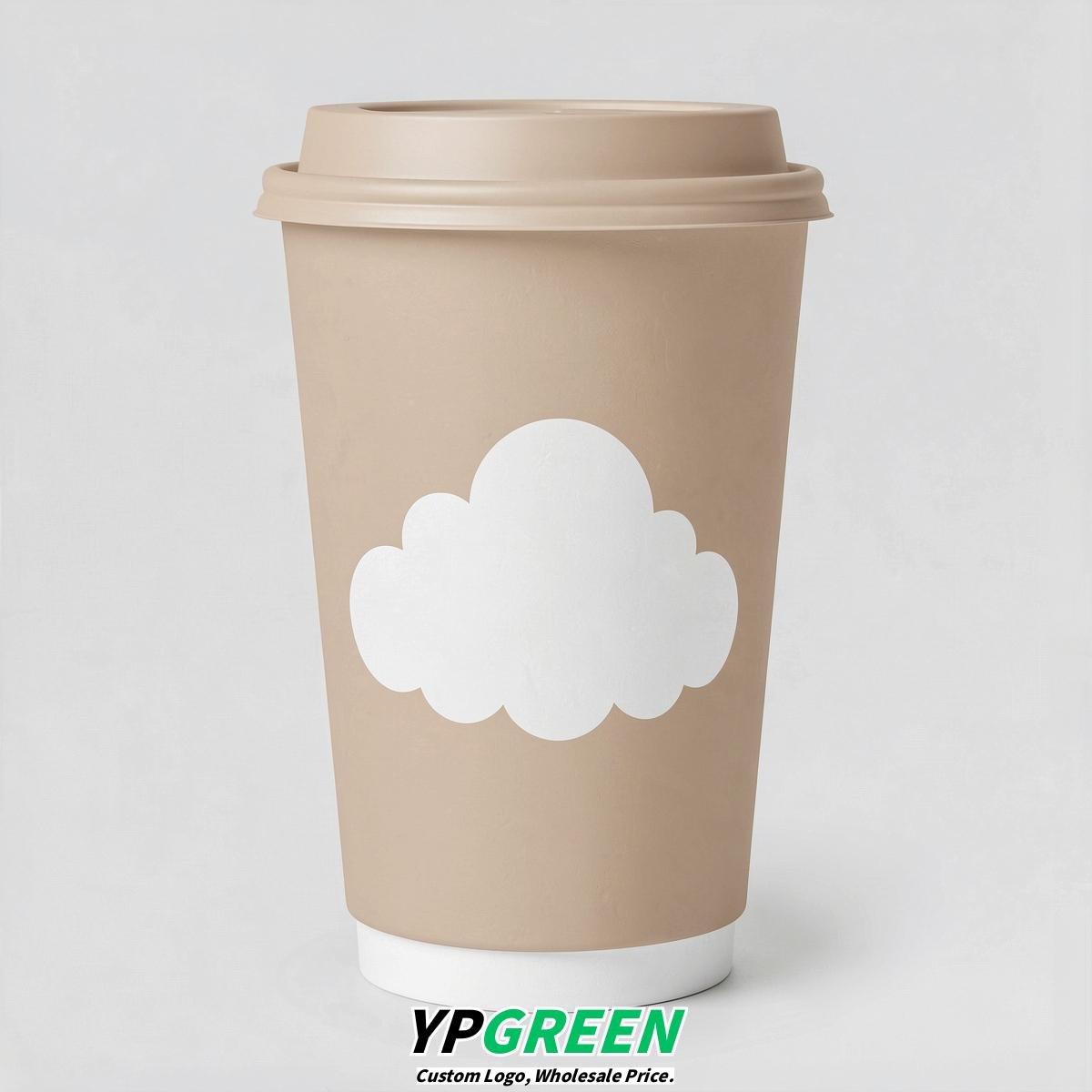 Champagne Paper Cups with Clouds Logo & Lids 8-24oz