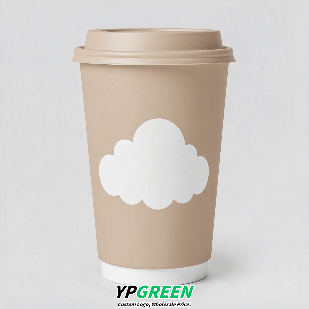 Champagne Paper Cups with Clouds Logo & Lids 8-24oz