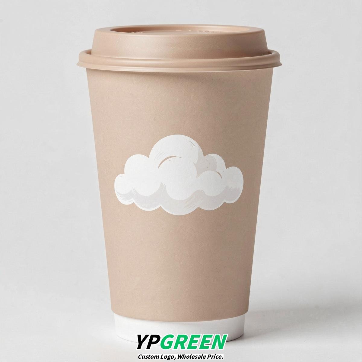 Champagne Paper Cups with Clouds Logo & Lids 8-24oz