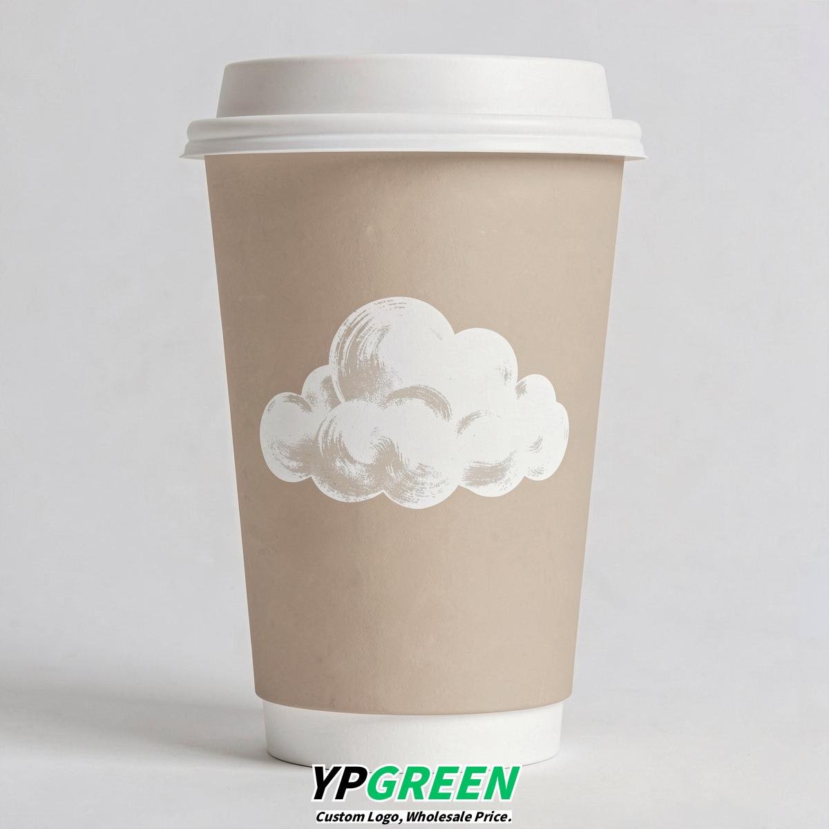 Champagne Paper Cups with Clouds Logo & Lids 8-24oz