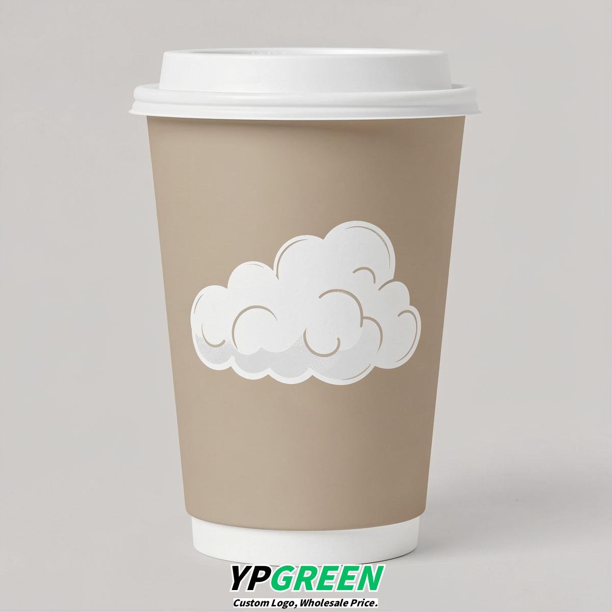 Champagne Paper Cups with Clouds Logo & Lids 8-24oz