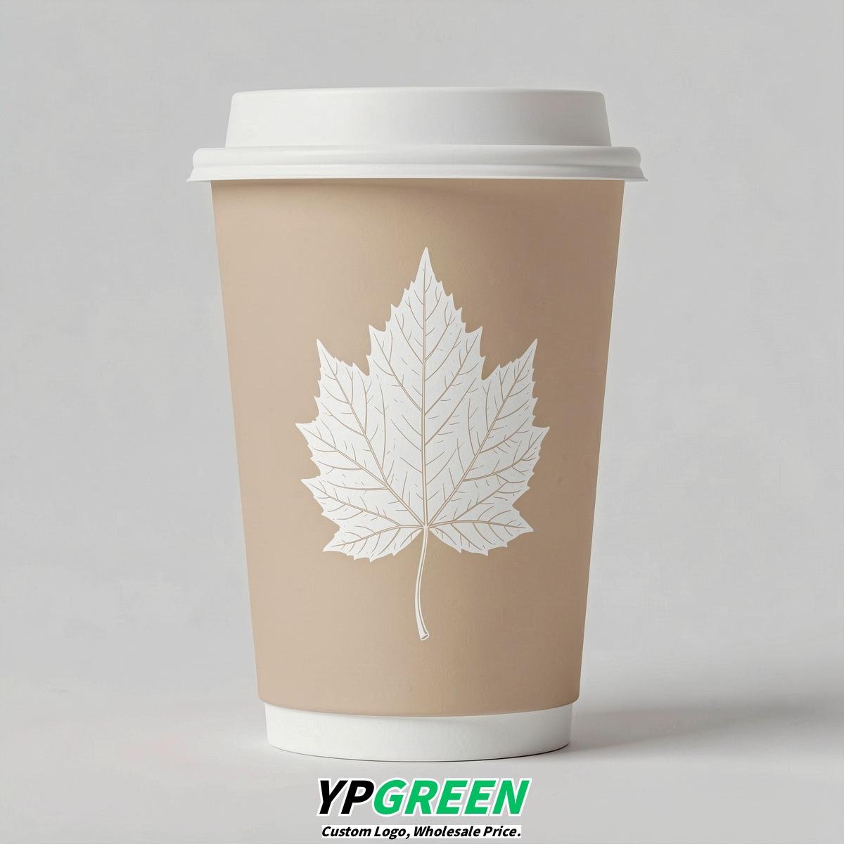 Champagne Leaves Paper Cups with Lids 8-24oz