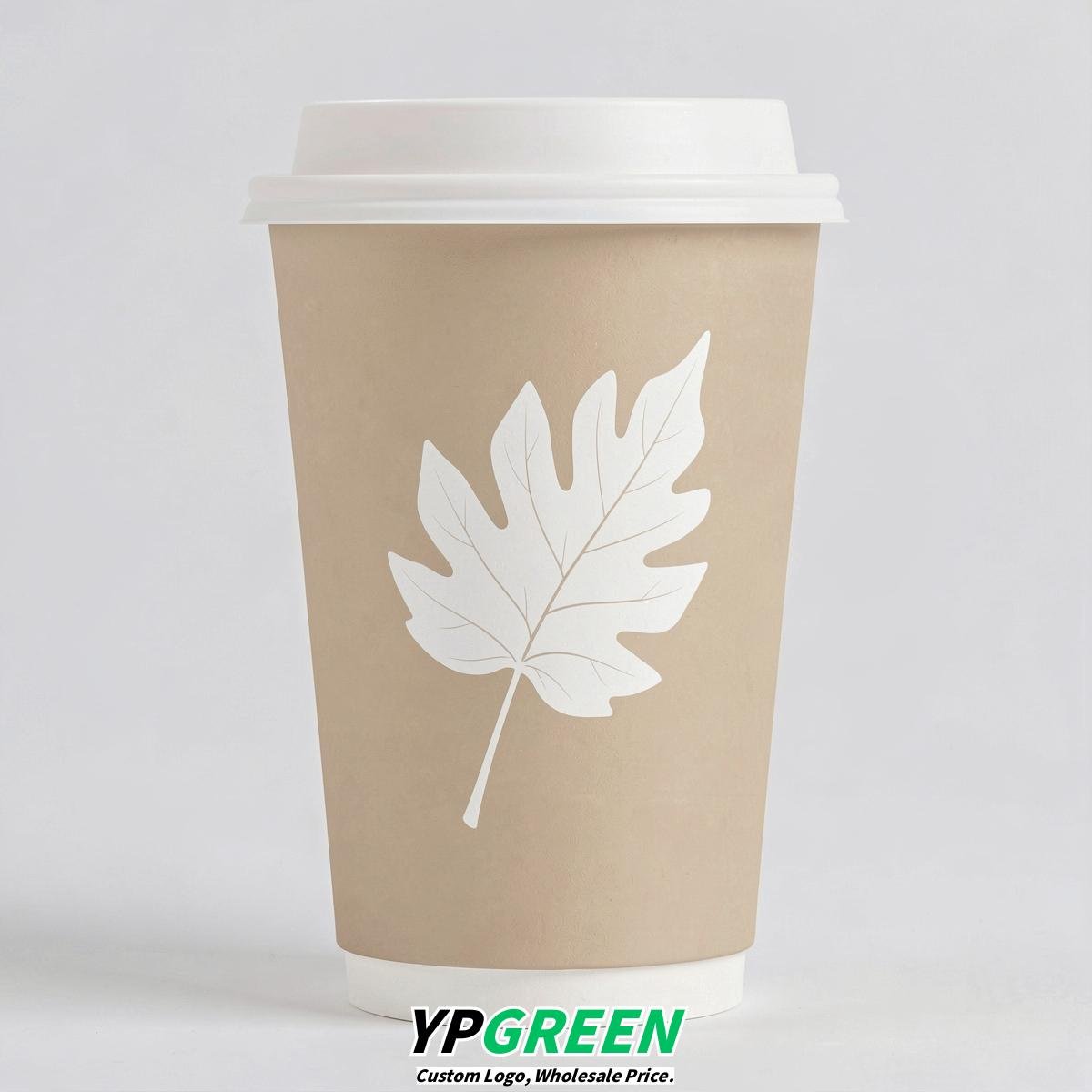 Champagne Leaves Paper Cups with Lids 8-24oz