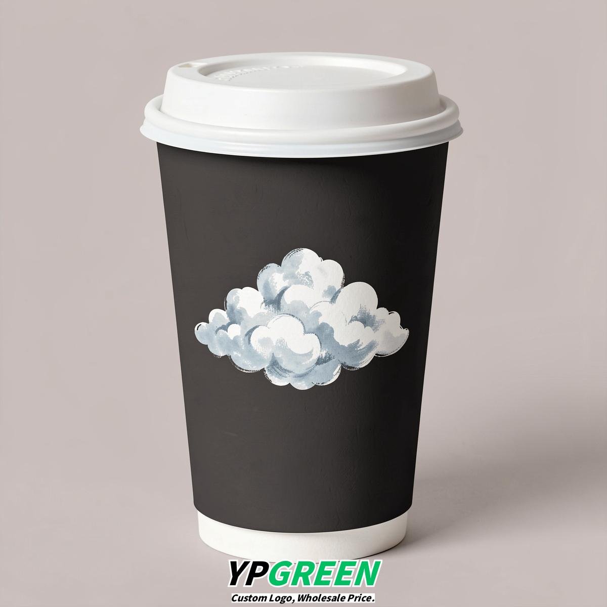 Charcoal Paper Cups with Clouds Logo & Lids 8-24oz