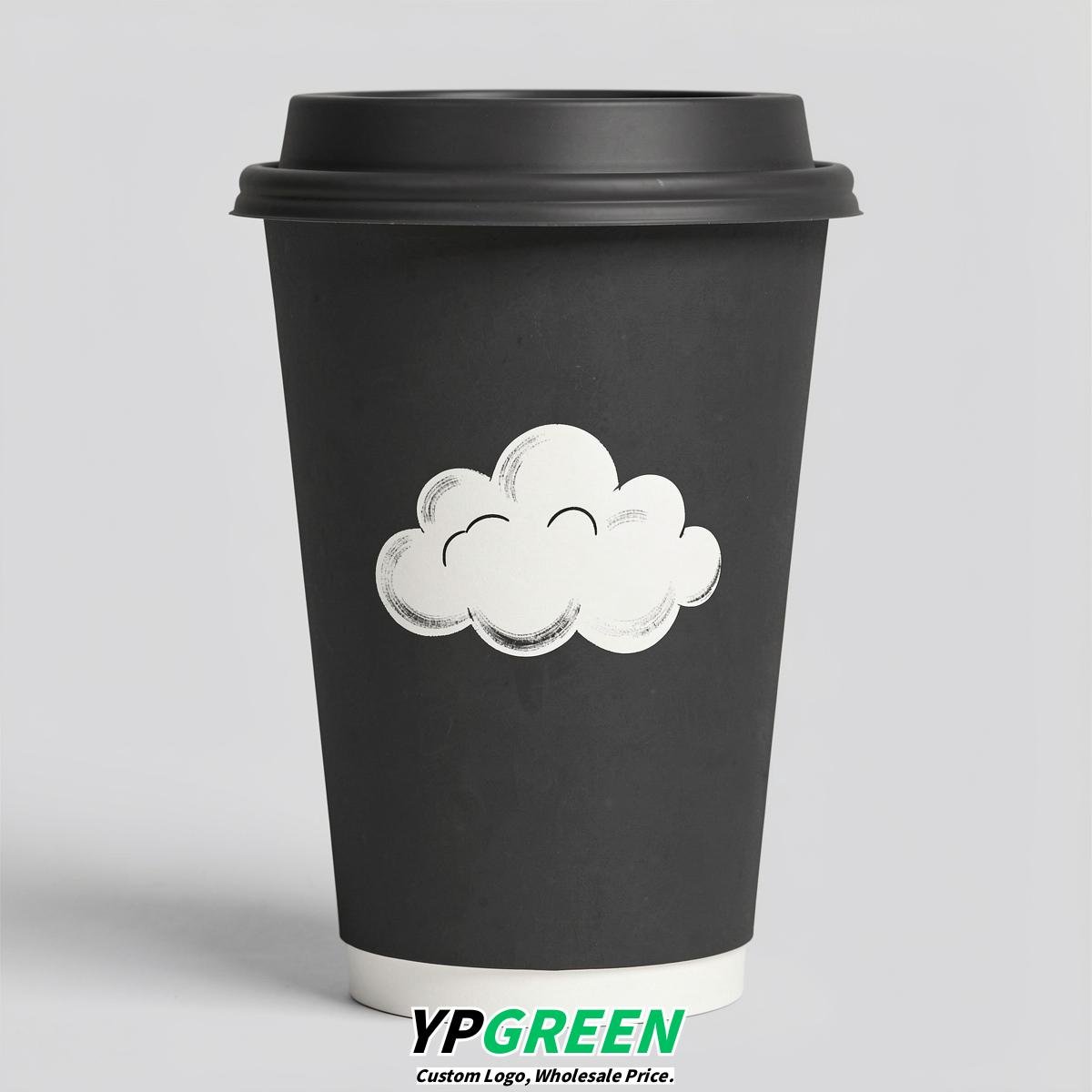 Charcoal Paper Cups with Clouds Logo & Lids 8-24oz