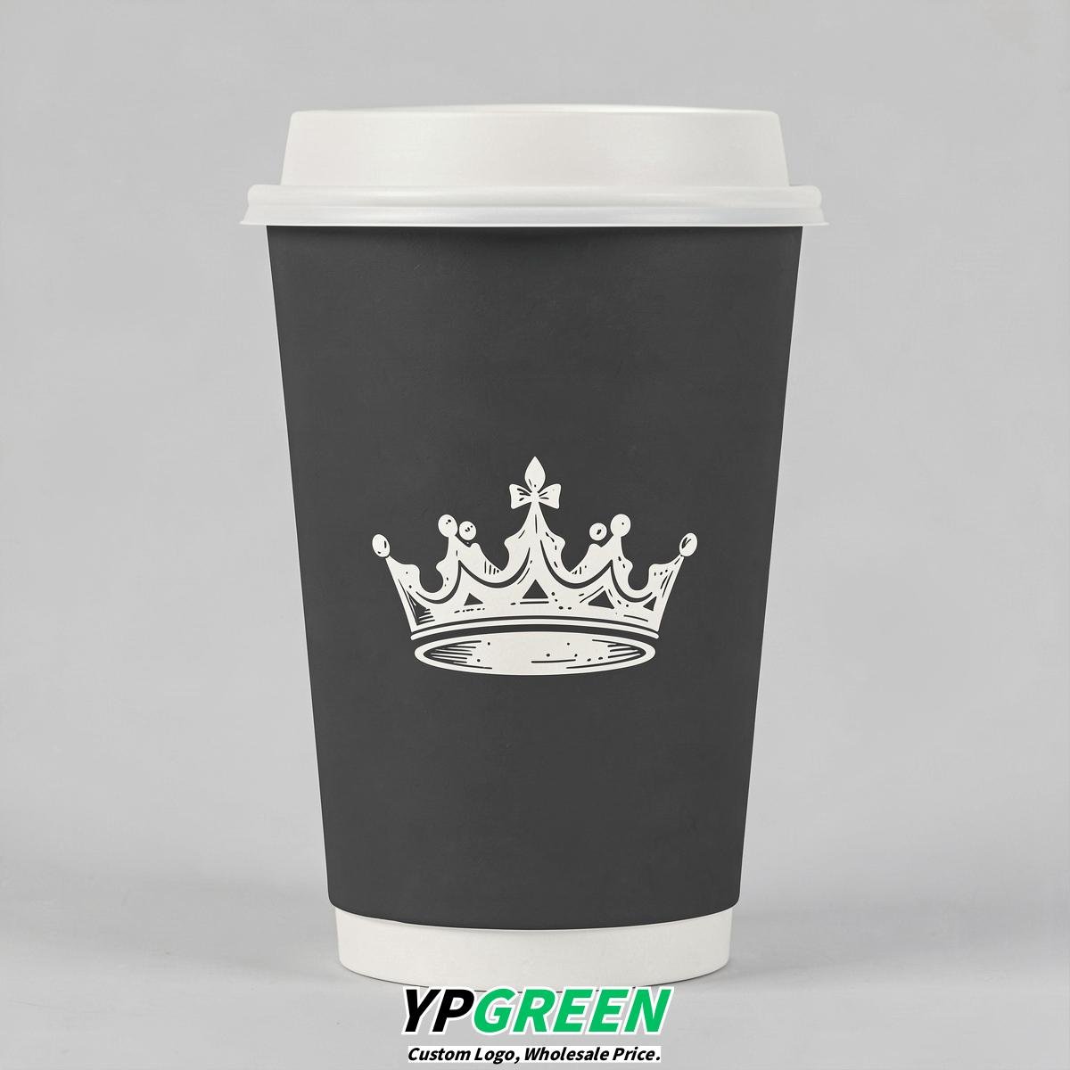 Charcoal Paper Cups with Crown Design 8-24oz