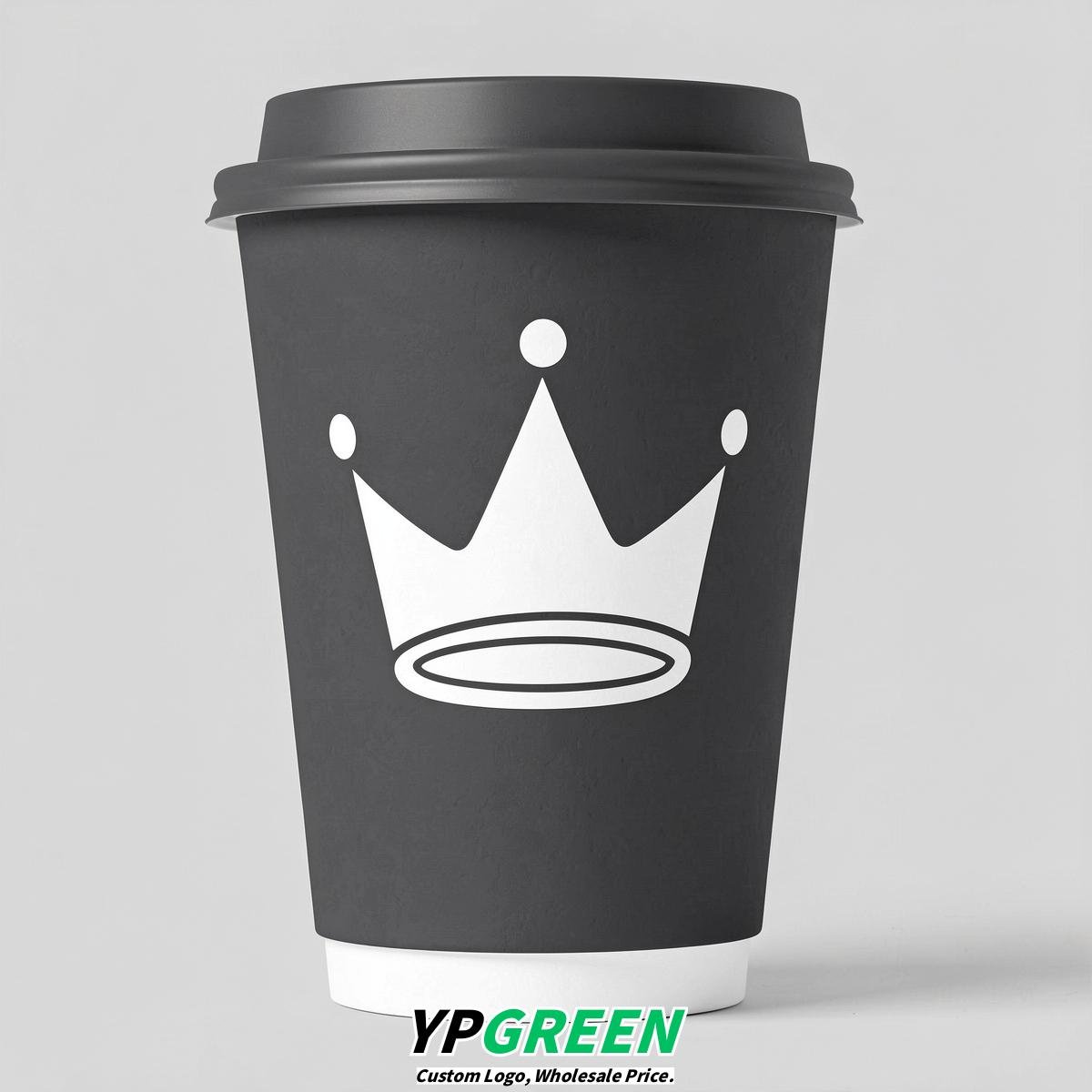 Charcoal Paper Cups with Crown Design 8-24oz