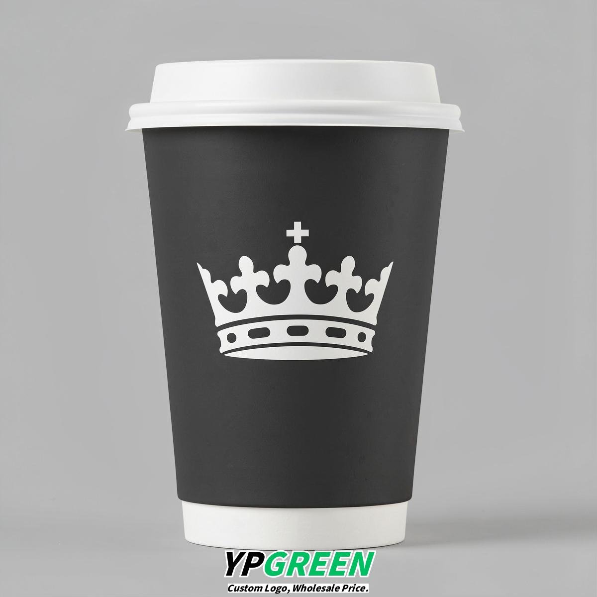 Charcoal Paper Cups with Crown Design 8-24oz