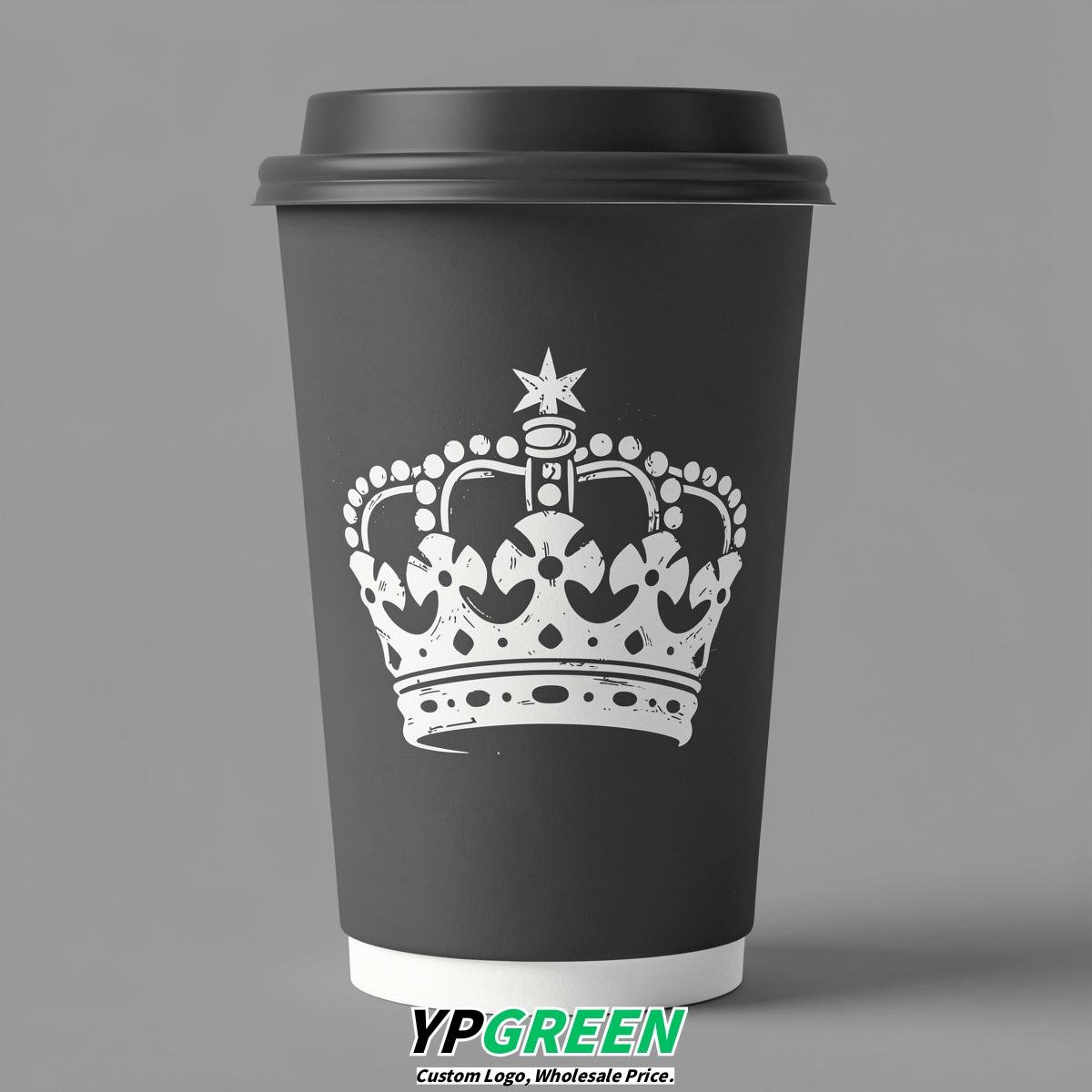 Charcoal Paper Cups with Crown Design 8-24oz