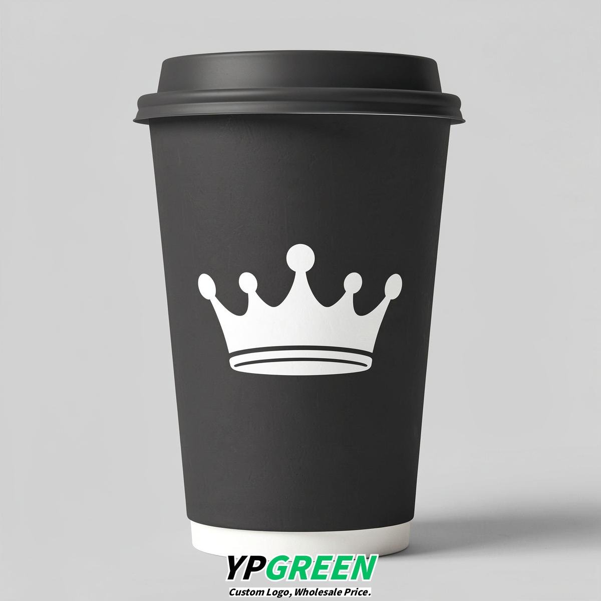 Charcoal Paper Cups with Crown Design 8-24oz