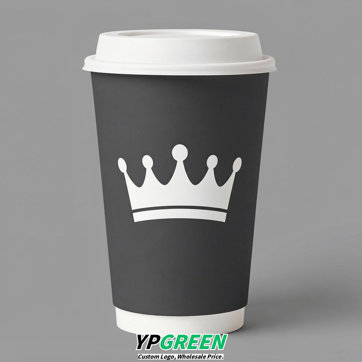 Charcoal Paper Cups with Crown Design 8-24oz