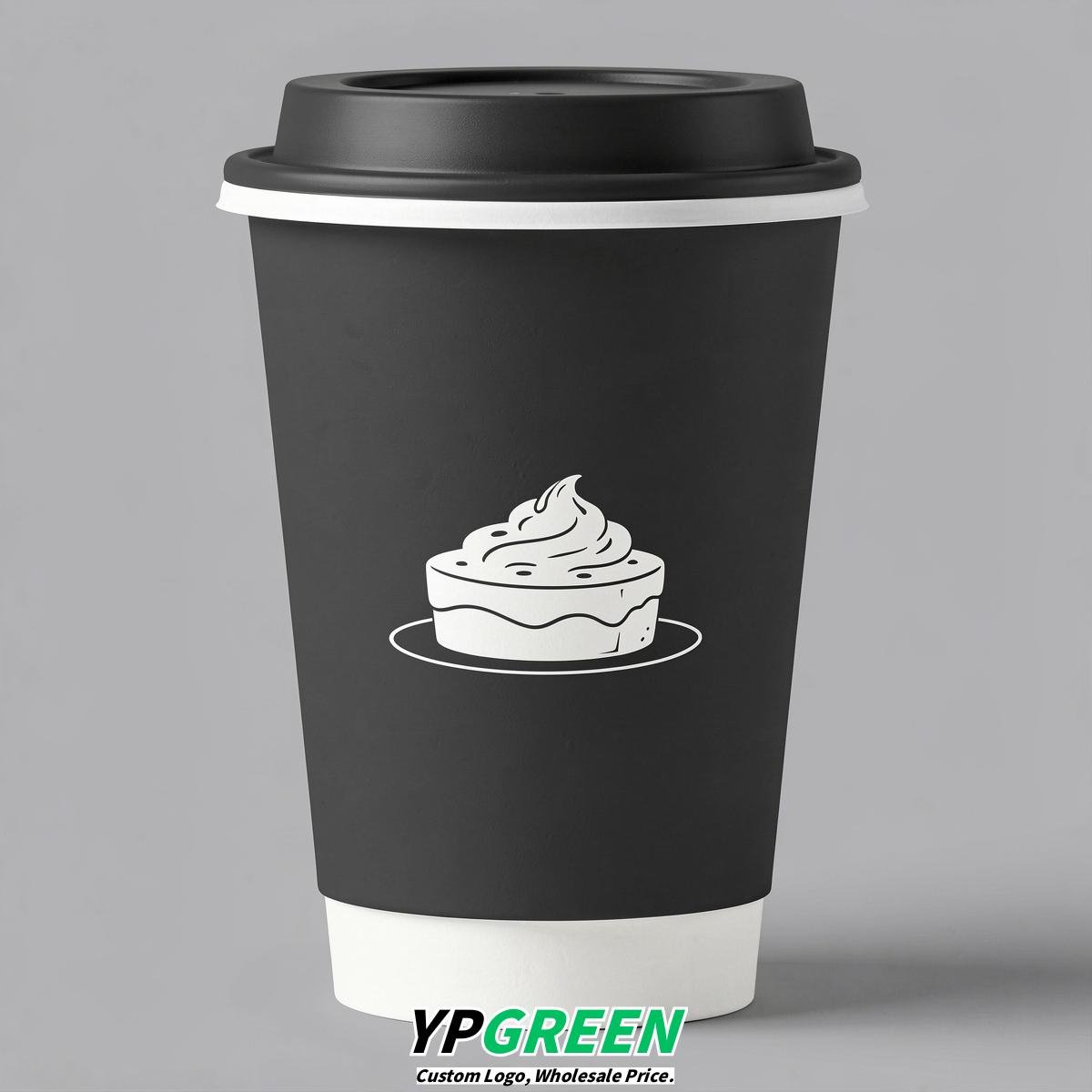 Charcoal Paper Cups with Desserts Design 8-24oz