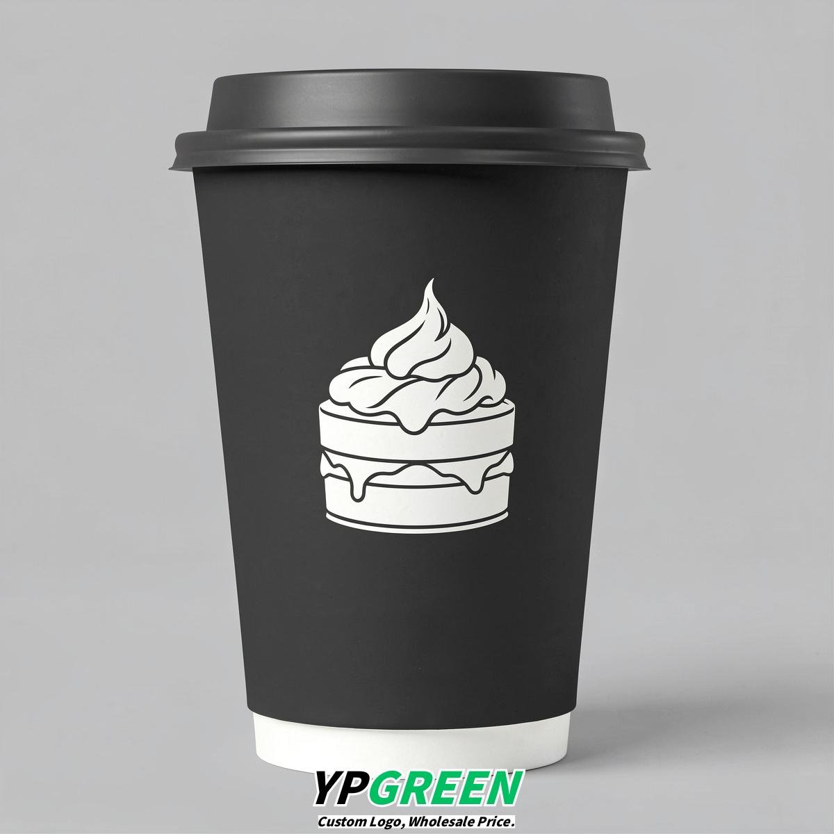 Charcoal Paper Cups with Desserts Design 8-24oz