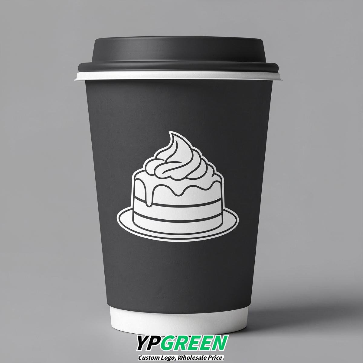 Charcoal Paper Cups with Desserts Design 8-24oz