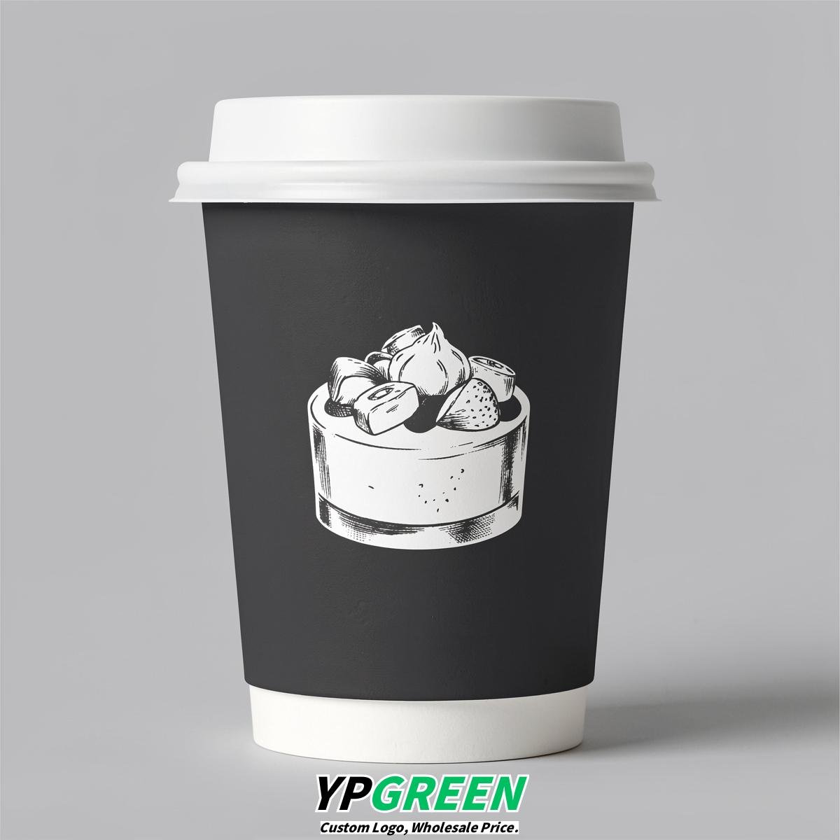 Charcoal Paper Cups with Desserts Design 8-24oz