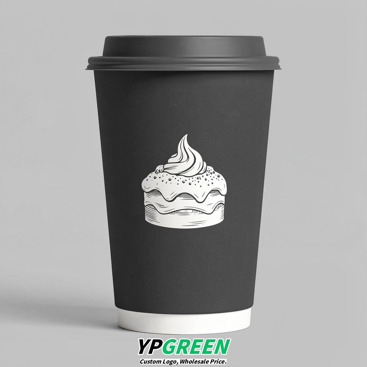 Charcoal Paper Cups with Desserts Design 8-24oz