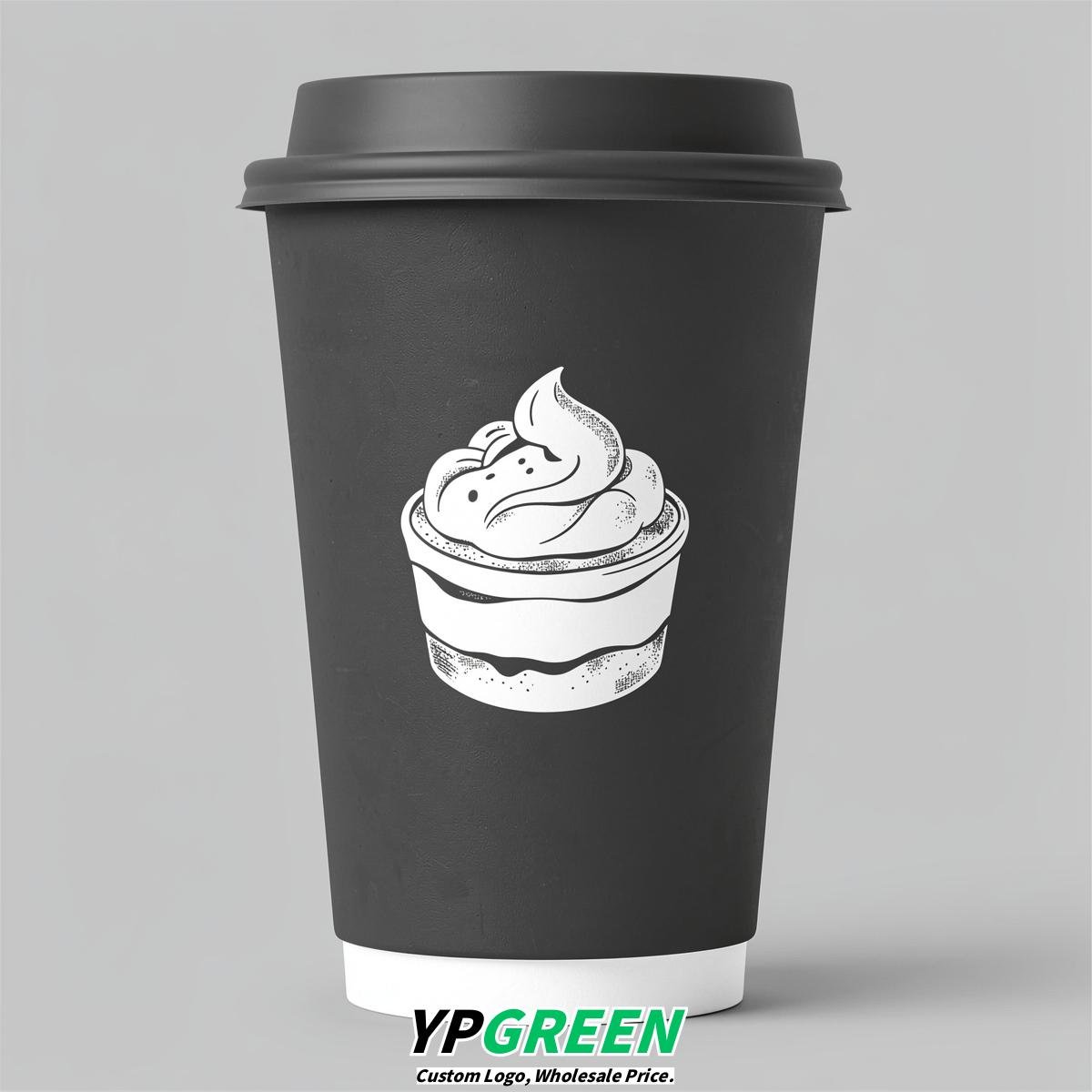 Charcoal Paper Cups with Desserts Design 8-24oz