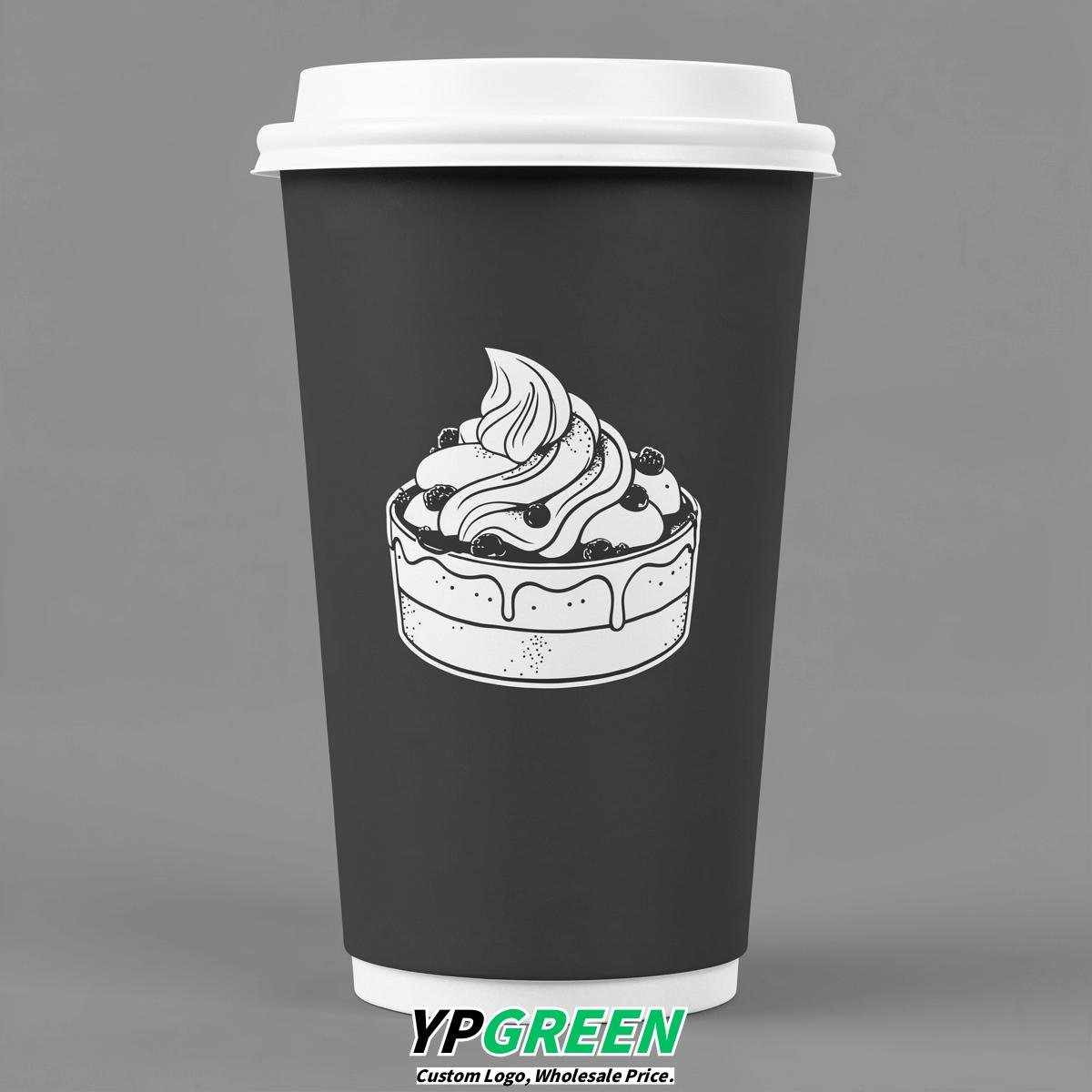 Charcoal Paper Cups with Desserts Design 8-24oz