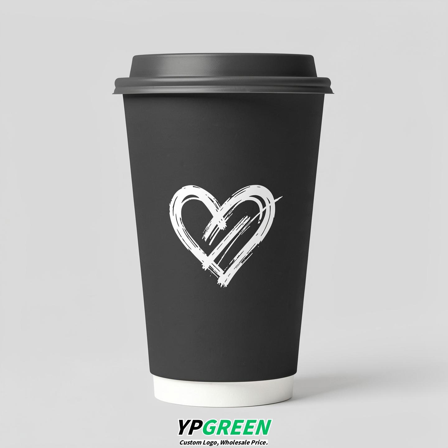 Charcoal Heart Paper Cups with Lids 8-24oz