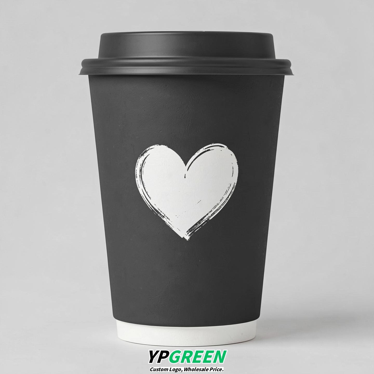 Charcoal Heart Paper Cups with Lids 8-24oz