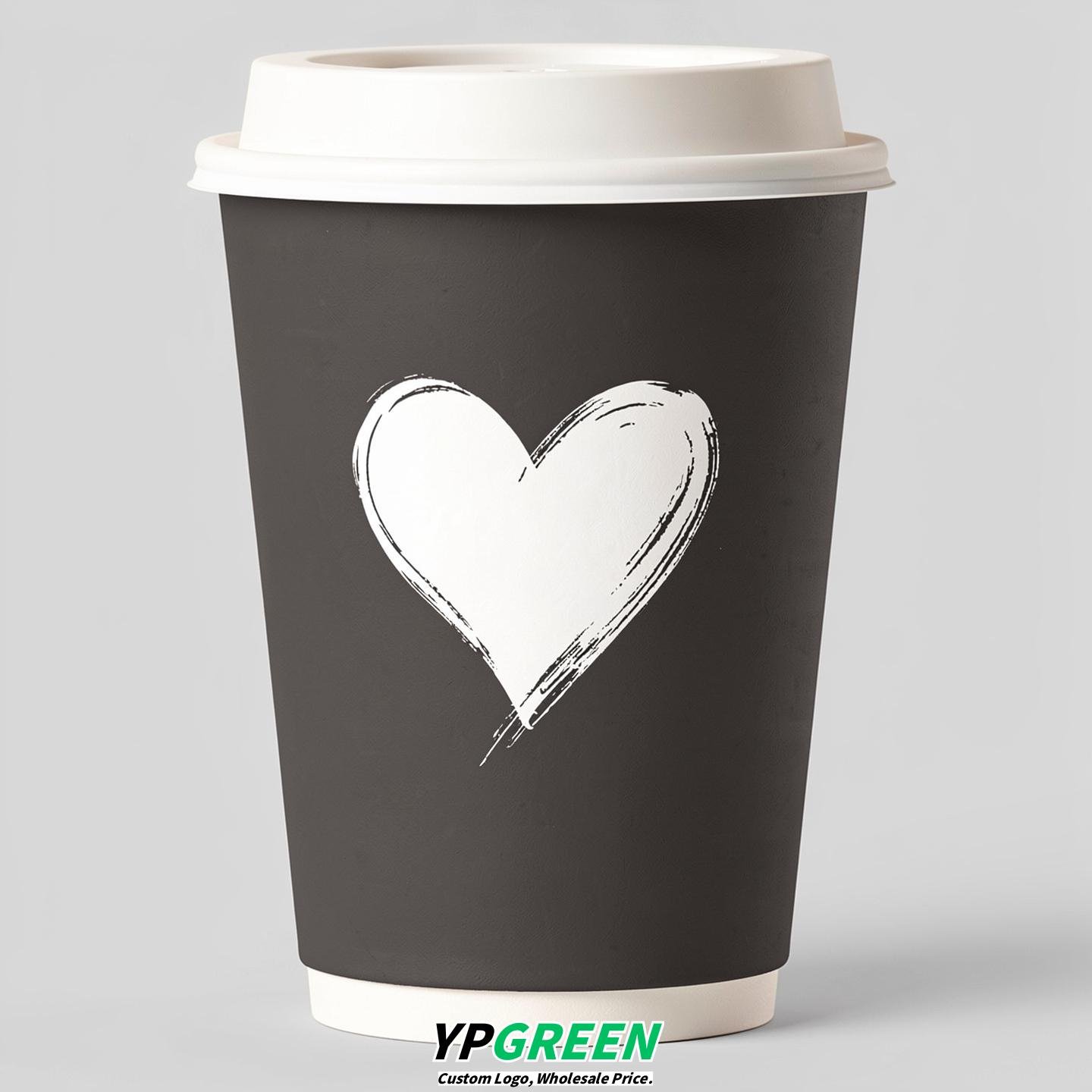 Charcoal Heart Paper Cups with Lids 8-24oz