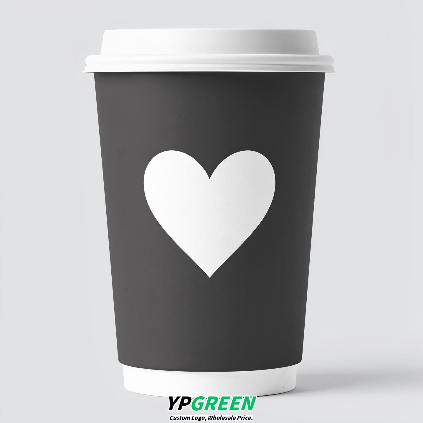 Charcoal Heart Paper Cups with Lids 8-24oz