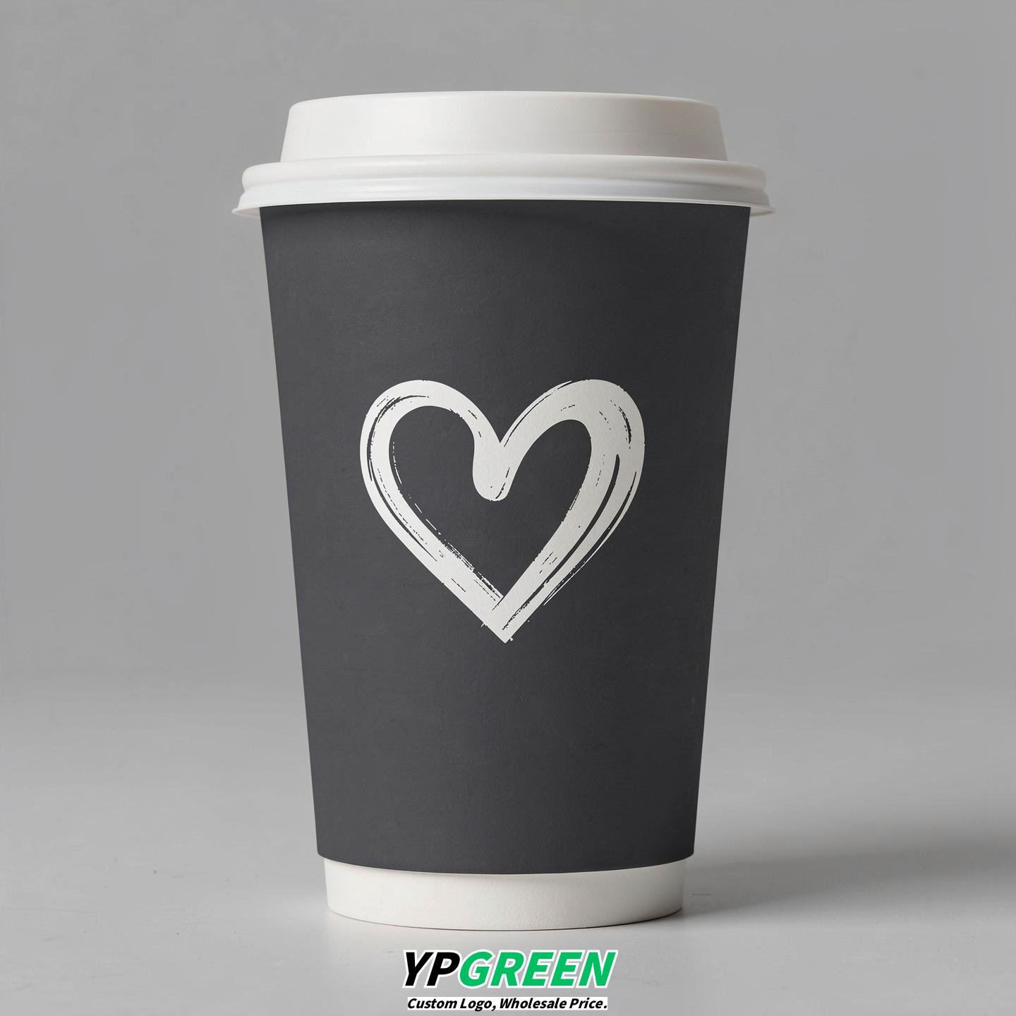 Charcoal Heart Paper Cups with Lids 8-24oz