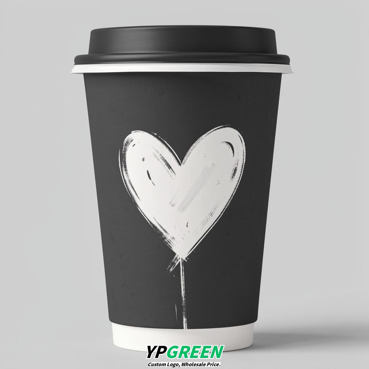 Charcoal Heart Paper Cups with Lids 8-24oz