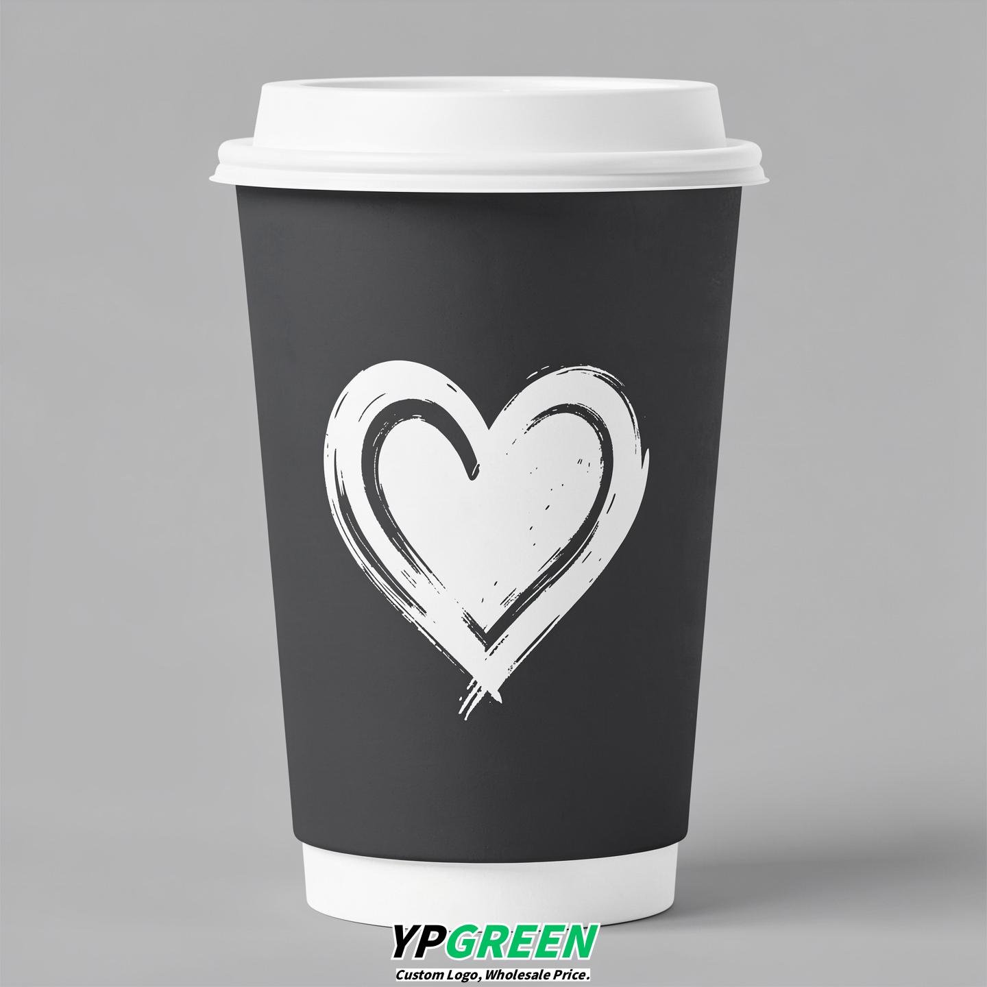 Charcoal Heart Paper Cups with Lids 8-24oz