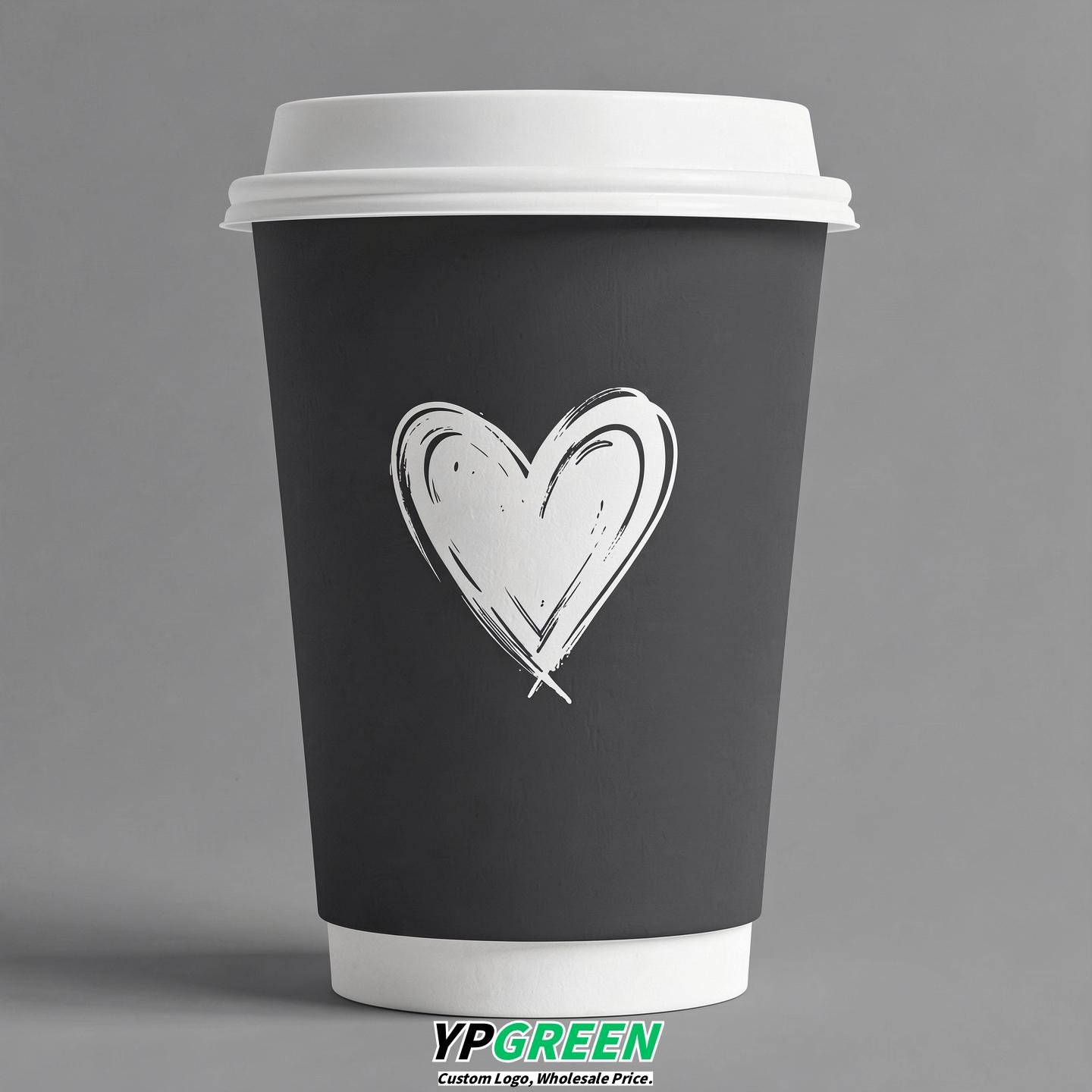 Charcoal Heart Paper Cups with Lids 8-24oz