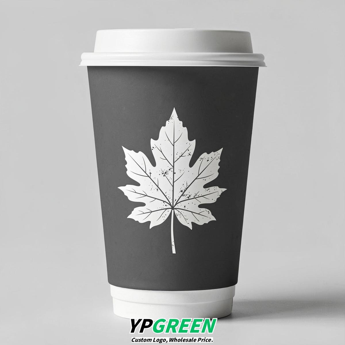 Charcoal Leaves Paper Cups with Lids 8-24oz Charcoal Leaves Paper Cups with Lids 8-24oz