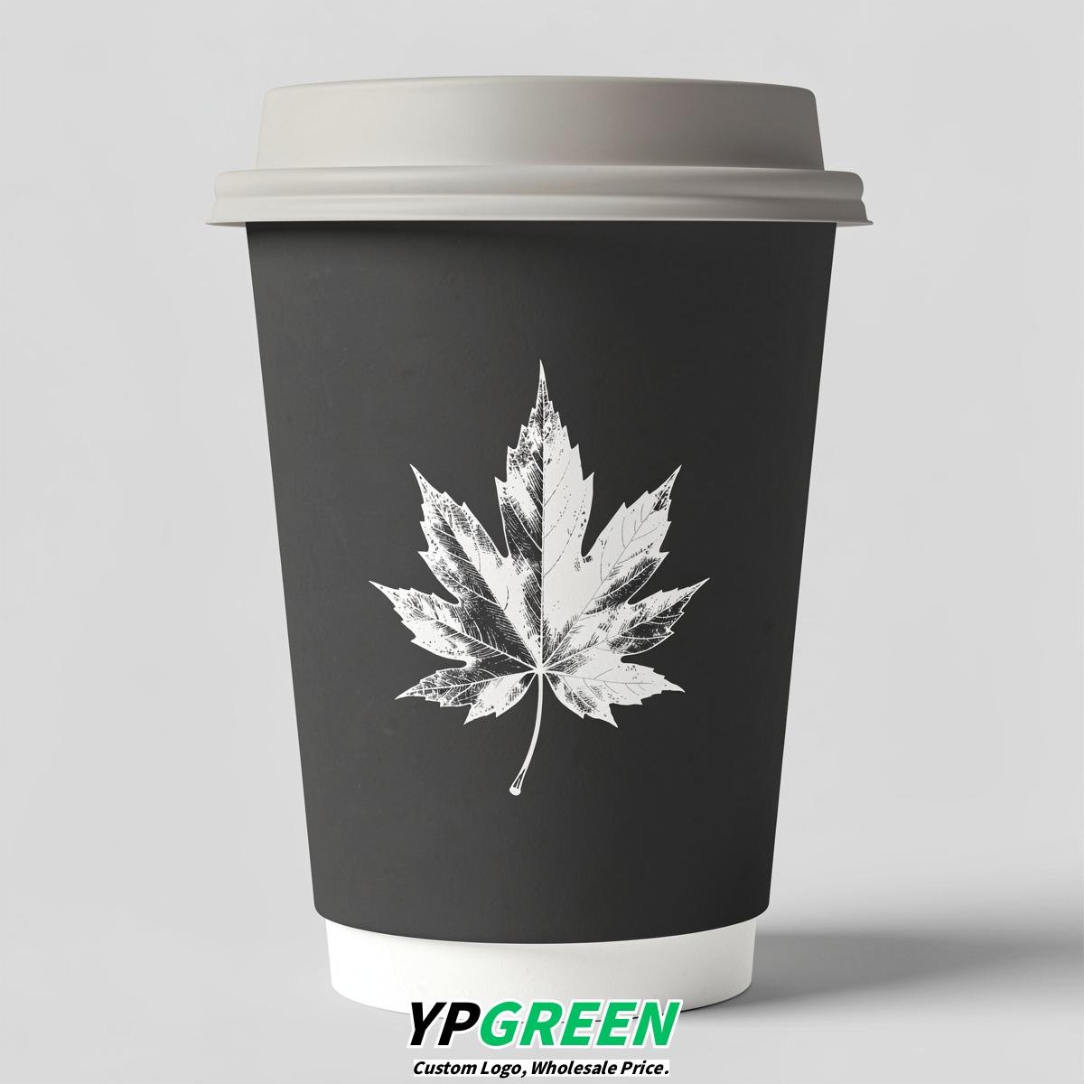 Charcoal Leaves Paper Cups with Lids 8-24oz