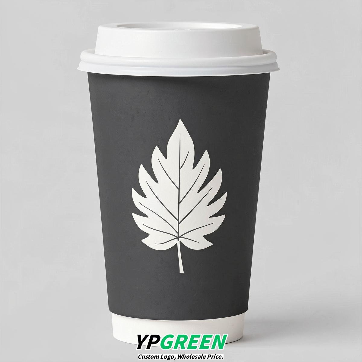Charcoal Leaves Paper Cups with Lids 8-24oz